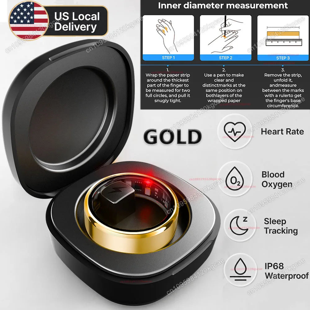Local US Smart Ring with Charging Case for Men Women Heart Rate Blood Oxygen and Sleep Monitor, IP68 Waterproof Multi-sport Mode