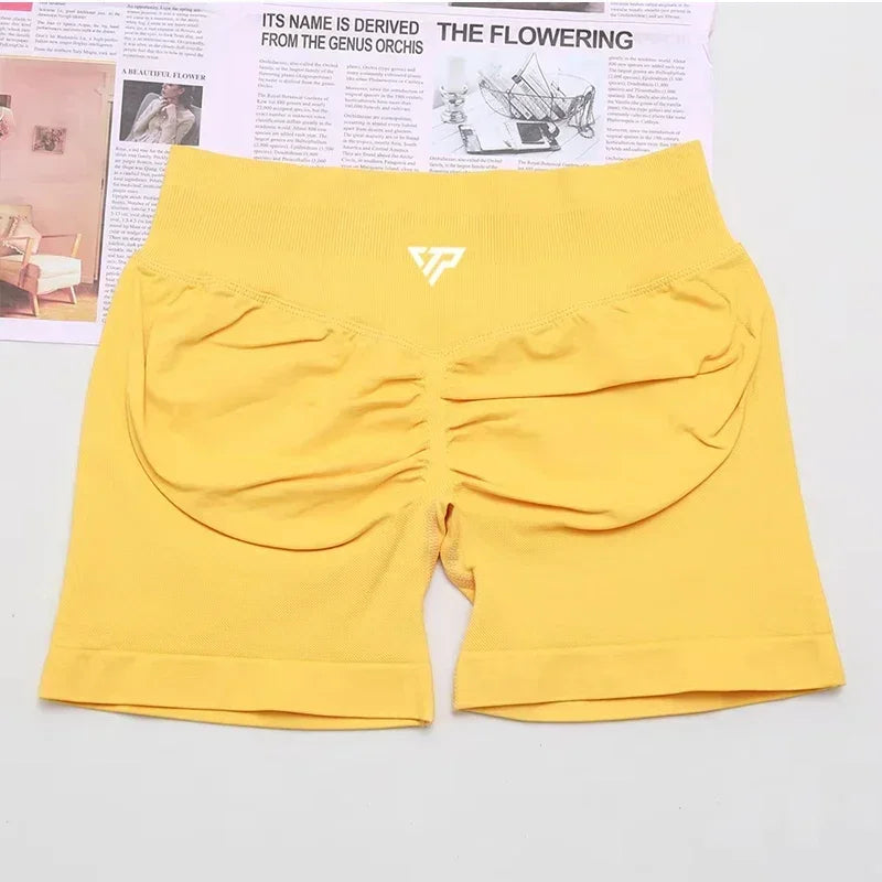 Women Seamless Yoga Shorts High Waist Scrunch Butt Lift Gym Fitness Sport Shorts Silicone Printed Recoil Workout Leggings