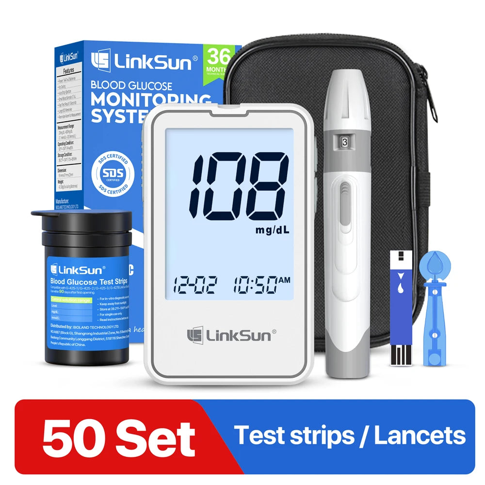 LinkSun Blood Glucose G-425-2 Test Strips Replacement Meter Glucometer Diabetes Medical Lancets Digital Glucometer Complete Suit