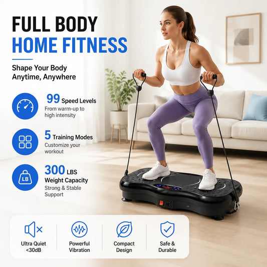 Vibration Plate Exercise Machine with Remote Control & Resistance Bands, Whole Body Fitness Platform for Home Gym Workout and Muscle Training