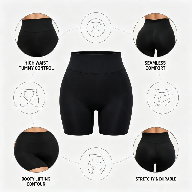 Women High Waist Seamless Shapewear Shorts Tummy Control Hip‑lifting Yoga Shorts Anti‑Chafing Slimming Underwear Sports Workout Short Pants