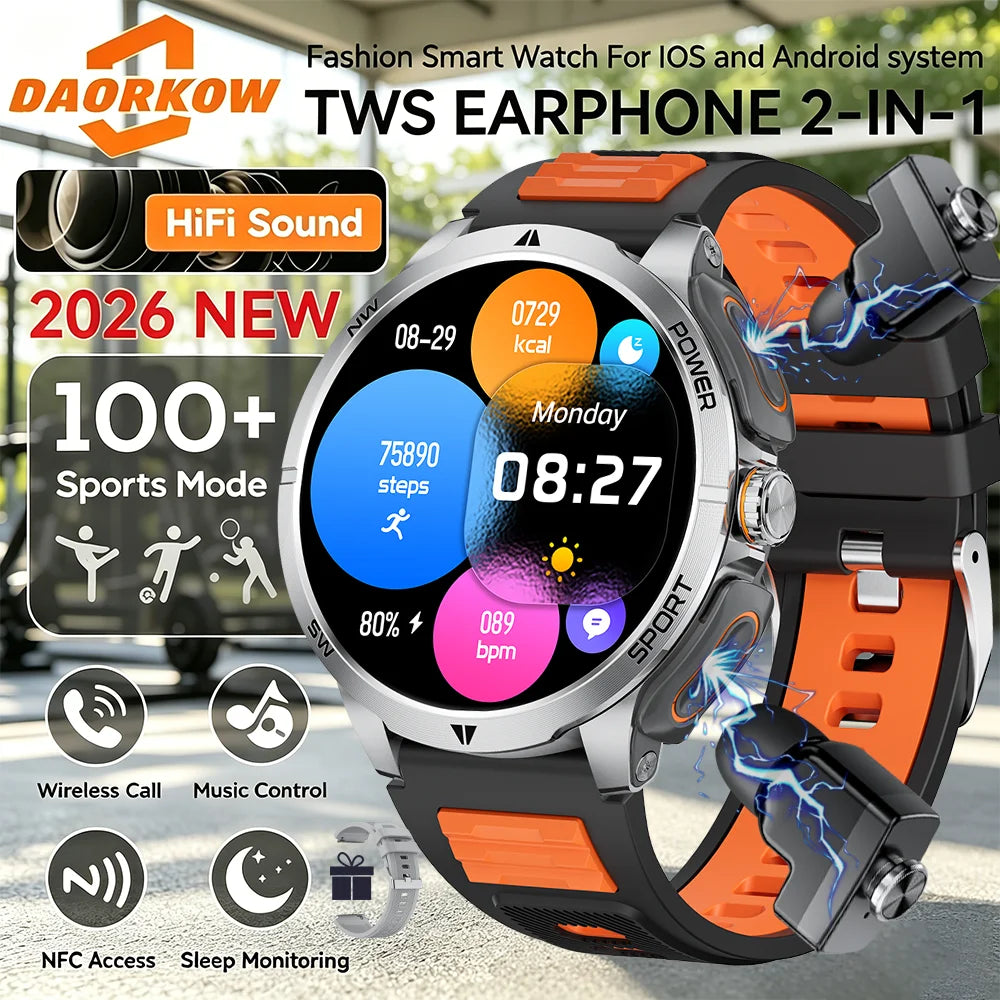 TWS 2-in-1 Smart Watch with Headphones Sports Play Music Bluetooth Headset Call Men Health Monitor NFC Women Smartwatch Earbuds