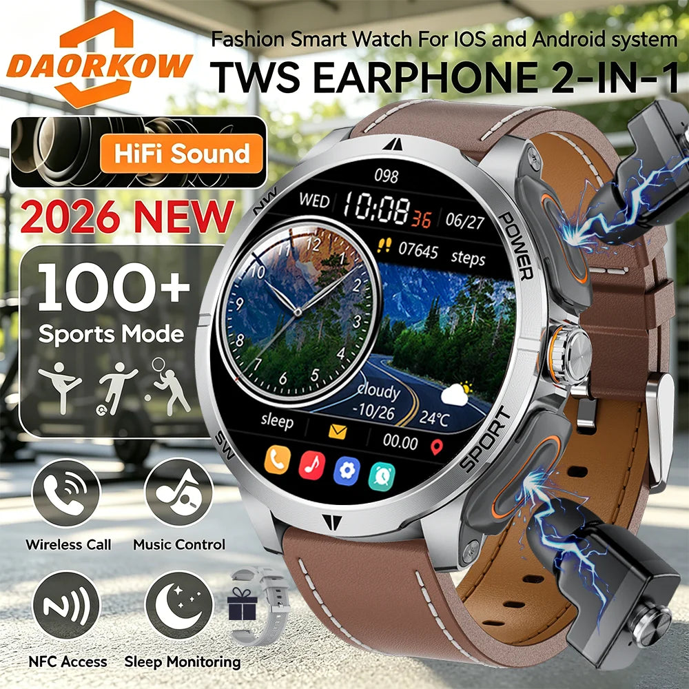 TWS 2-in-1 Smart Watch with Headphones Sports Play Music Bluetooth Headset Call Men Health Monitor NFC Women Smartwatch Earbuds