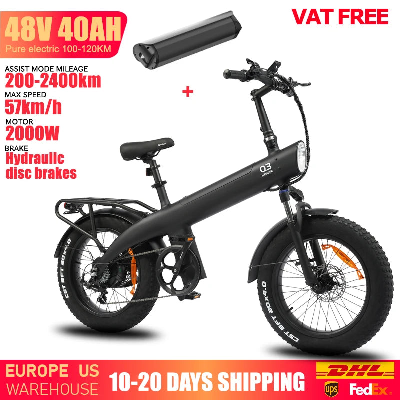 HUANCI Q3 Mountain Electric Bike 2000W 57KM/H Electric Dirt Bike 48V 20AH Electric Bicycle Ebike 20Inch Fat Tire Off-Road E Bike