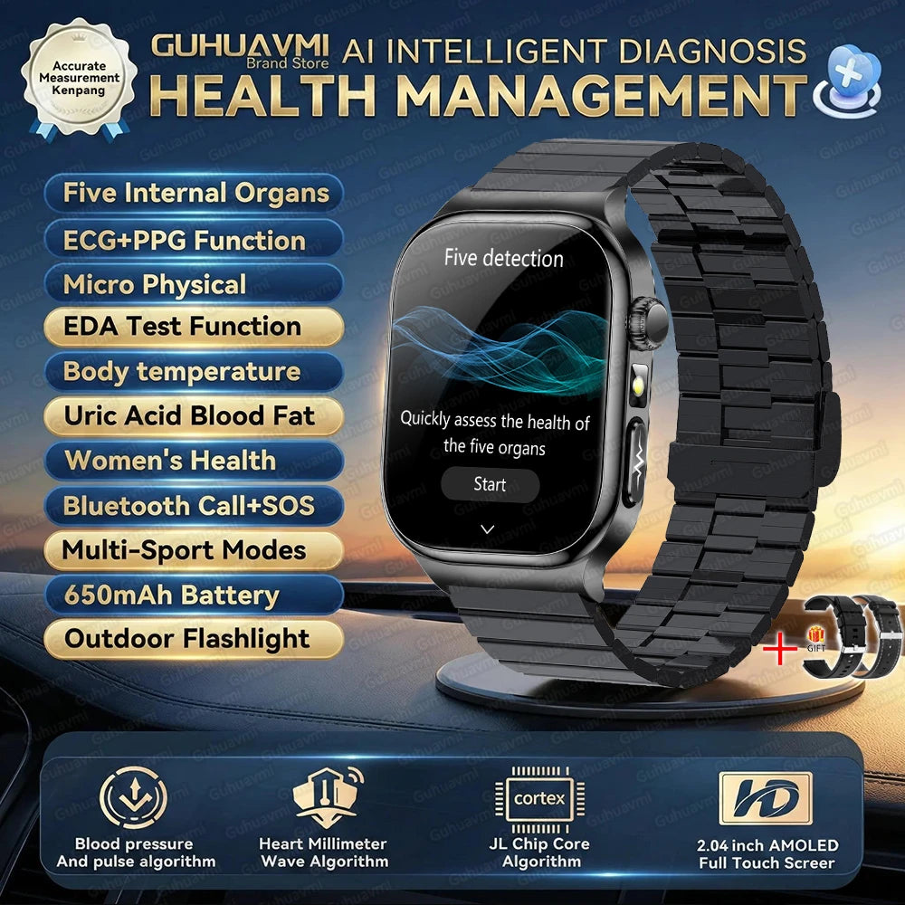 2026 New ECG Heart Health Analysis Smart Watch Accurate Uric Acid Blood Pressure Body Fat Five organ Fitness Health Smart Watch