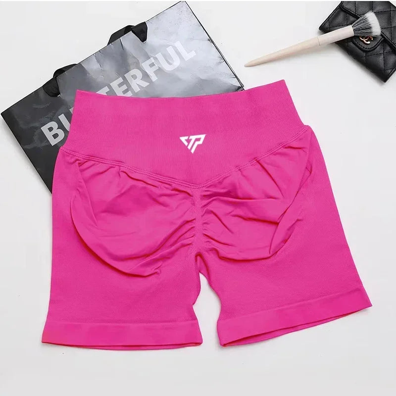 Women Seamless Yoga Shorts High Waist Scrunch Butt Lift Gym Fitness Sport Shorts Silicone Printed Recoil Workout Leggings