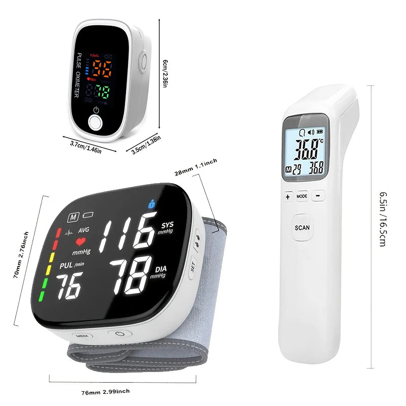 2-3 pcs Blood Pressure, SpO2 & Temperature Monitoring, Rechargeable Blood Pressure Monitor Large Font Large-sized LCD Screen Voice Broadcast Portable Capable of Storing Monitoring Data