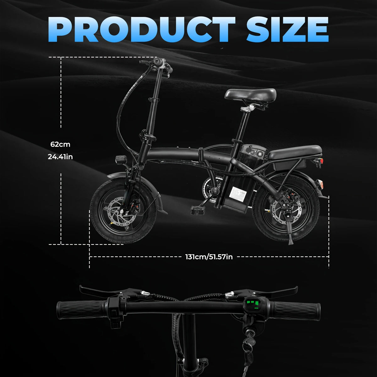 Adult and adolescent folding electric bicycles, 14 inch 500W 24MPH 48V 10Ah battery, 3-level pedal assist, 14 inch foldable mini