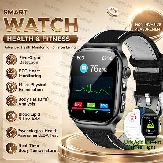 2026 New ECG Heart Health Analysis Smart Watch Accurate Uric Acid Blood Pressure Body Fat Five organ Fitness Health Smart Watch