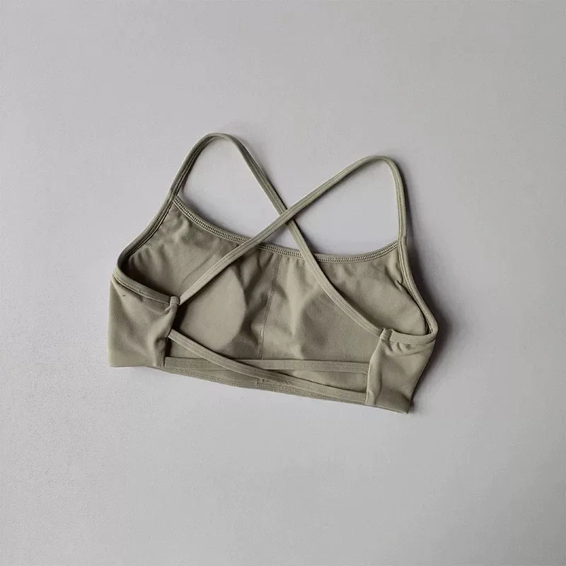 Women Cross Back Sports Bra Shockproof Gathered Gym Running Yoga Vest Summer Outdoor Comfortable Fitness Wear