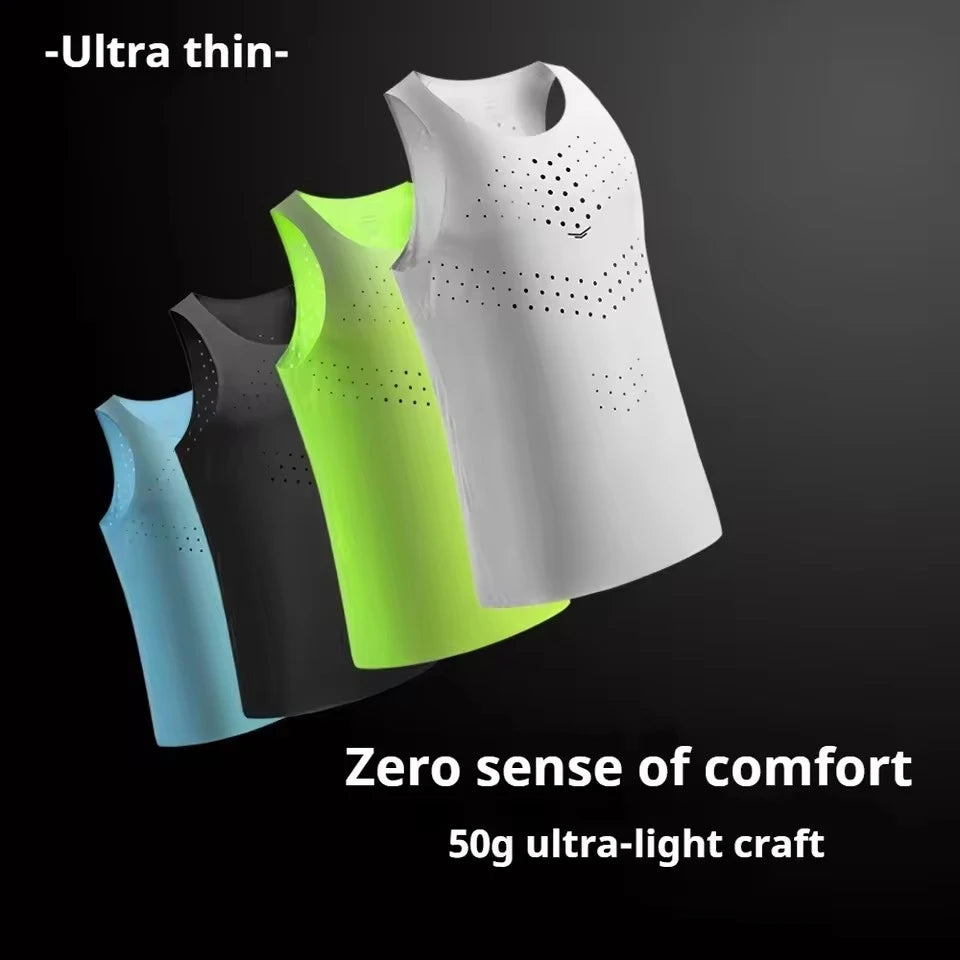 Mens Ultra-Light Quick-Dry Running Vest Summer Breathable Men Tops Marathon Athletics Fitness Gym Sport Training Workout Apparel