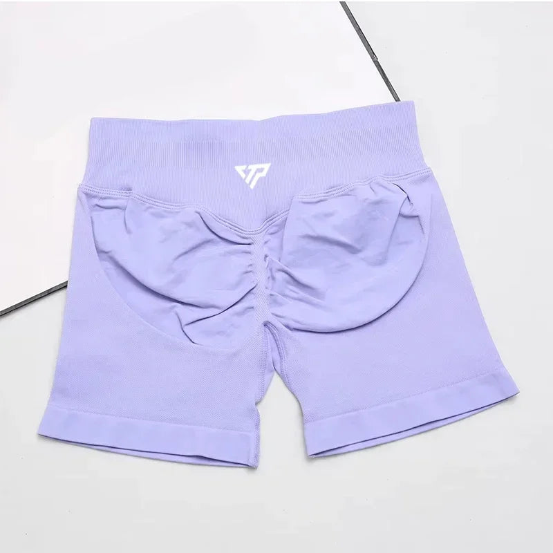 Women Seamless Yoga Shorts High Waist Scrunch Butt Lift Gym Fitness Sport Shorts Silicone Printed Recoil Workout Leggings