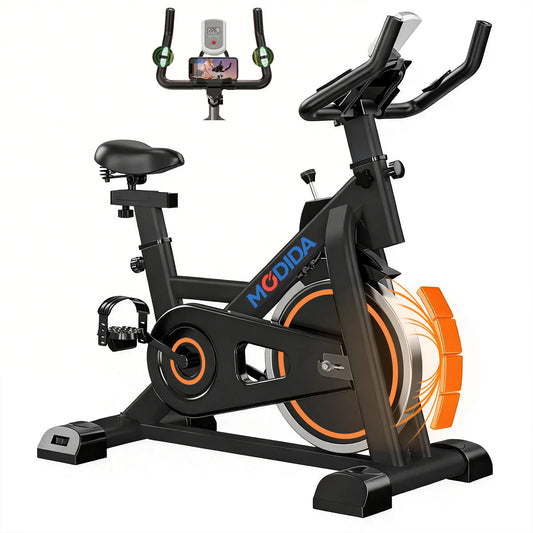 300LBS Load Magnetic Indoor Spin Bike With Built‑in Bluetooth Speaker Ultra Quiet Belt‑Drive Adjustable Resistance Home Stationary Fitness Exercise Bike
