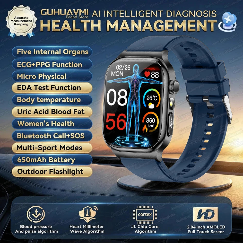 2026 New ECG Heart Health Analysis Smart Watch Accurate Uric Acid Blood Pressure Body Fat Five organ Fitness Health Smart Watch