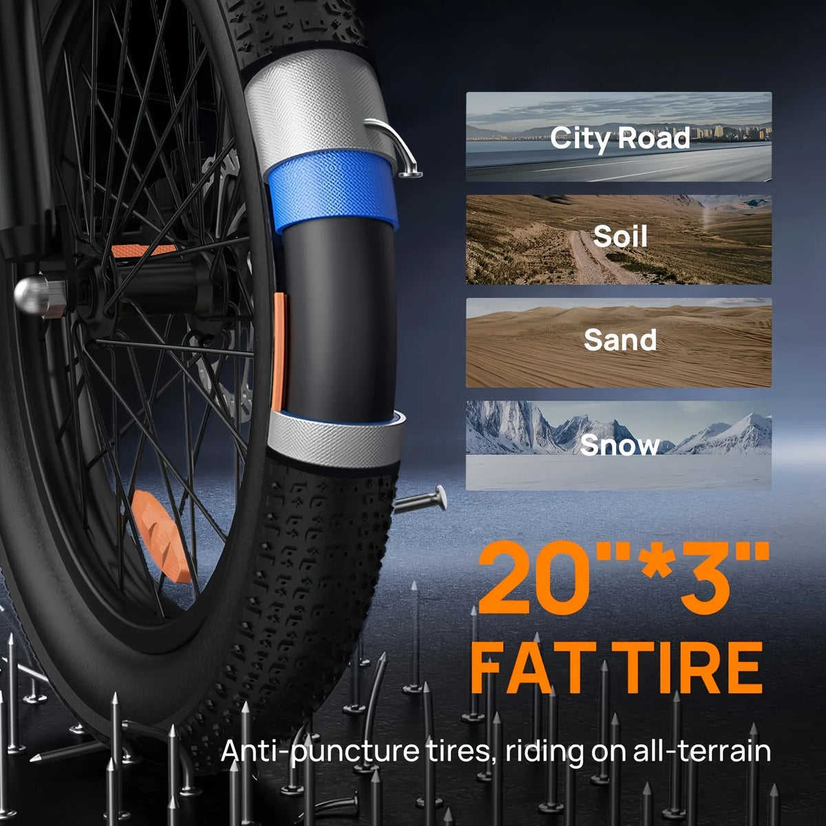 750W 20x3" Fat Tire Electric Bike 48V 13Ah Removable Battery 20MPH 7-Speed Gears Dual Disc Brakes Adult Moped for Off-Road City