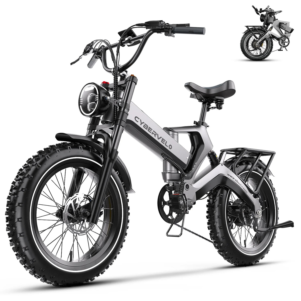 Cybervelo 20” Fat Tire 2000W Peak Motor Luxury Foldable Ebike 48V Removable Battery E Bicycle 35+ MPH 100+Miles Long Range EK6