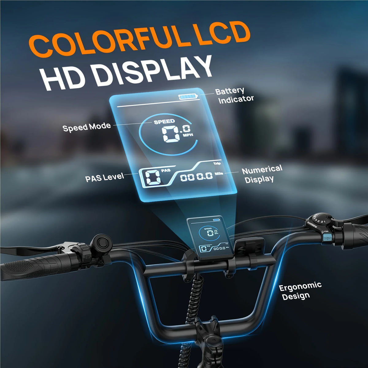 750W 20x3" Fat Tire Electric Bike 48V 13Ah Removable Battery 20MPH 7-Speed Gears Dual Disc Brakes Adult Moped for Off-Road City