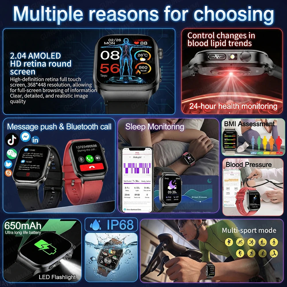 2026 New ECG Heart Health Analysis Smart Watch Accurate Uric Acid Blood Pressure Body Fat Five organ Fitness Health Smart Watch