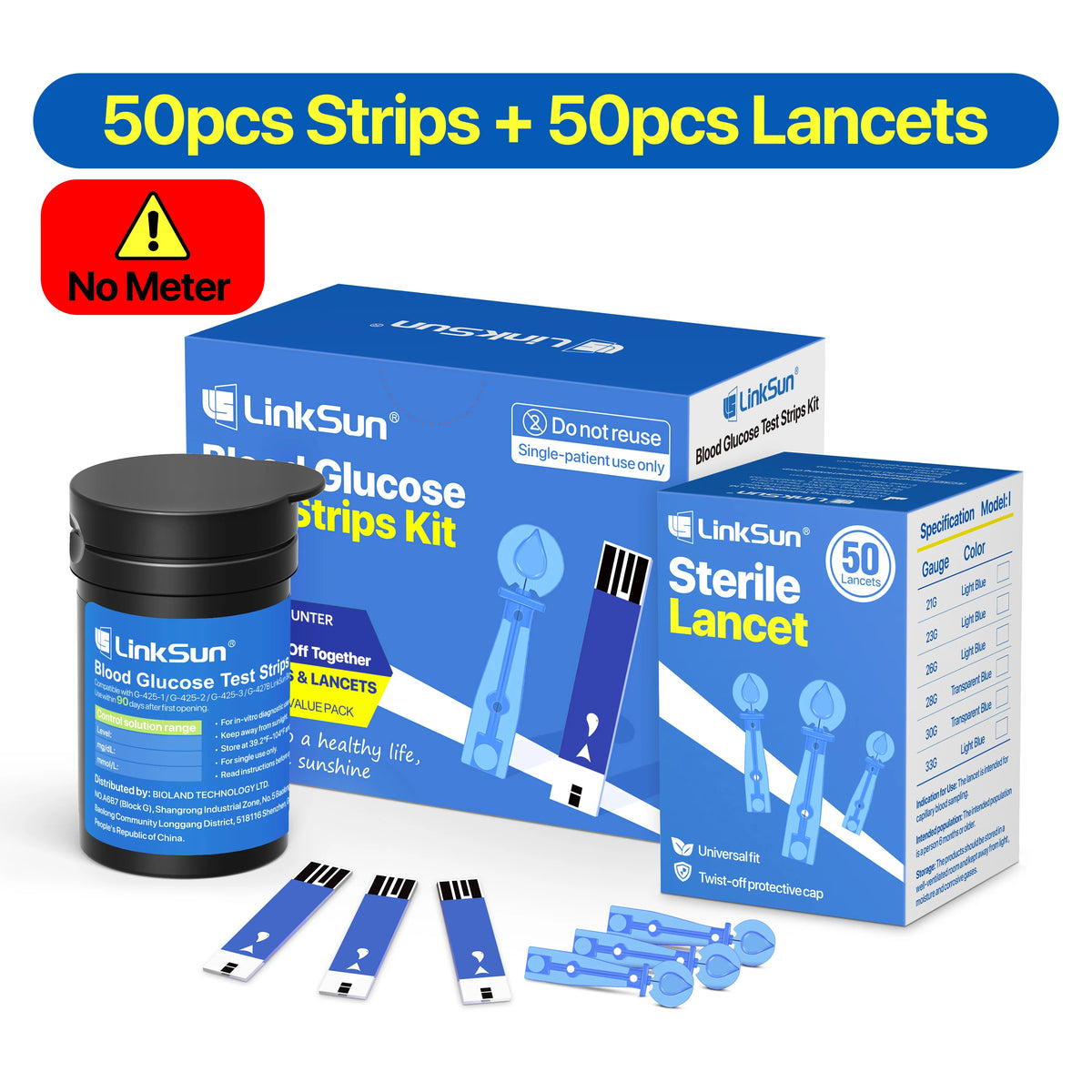 LinkSun Blood Glucose G-425-2 Test Strips Replacement Meter Glucometer Diabetes Medical Lancets Digital Glucometer Complete Suit