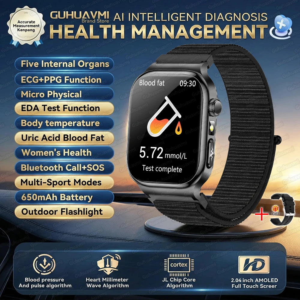 2026 New ECG Heart Health Analysis Smart Watch Accurate Uric Acid Blood Pressure Body Fat Five organ Fitness Health Smart Watch