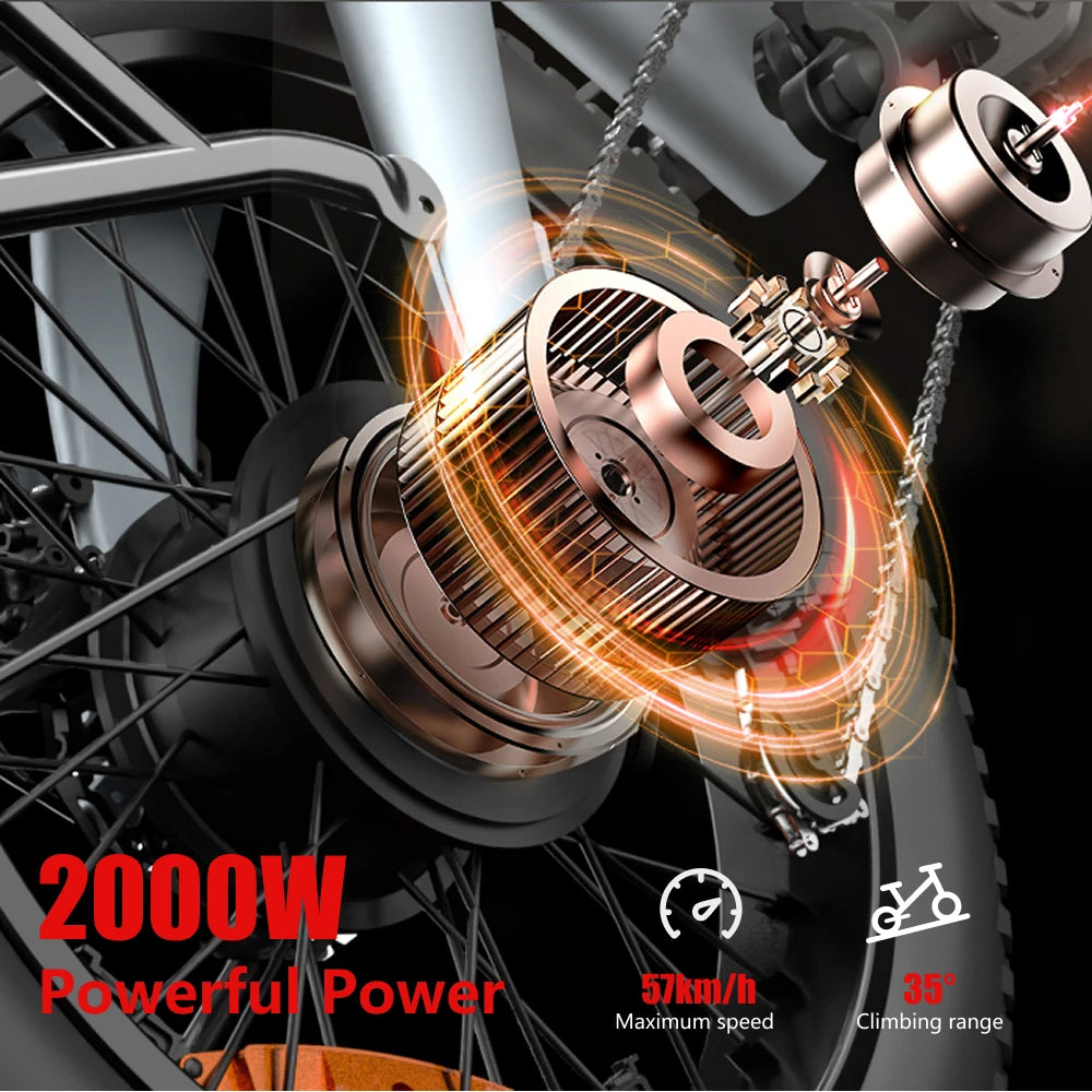 HUANCI Q3 Mountain Electric Bike 2000W 57KM/H Electric Dirt Bike 48V 20AH Electric Bicycle Ebike 20Inch Fat Tire Off-Road E Bike