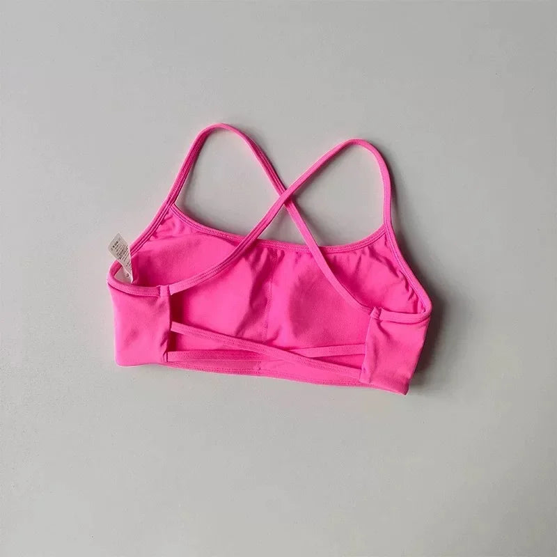 Women Cross Back Sports Bra Shockproof Gathered Gym Running Yoga Vest Summer Outdoor Comfortable Fitness Wear