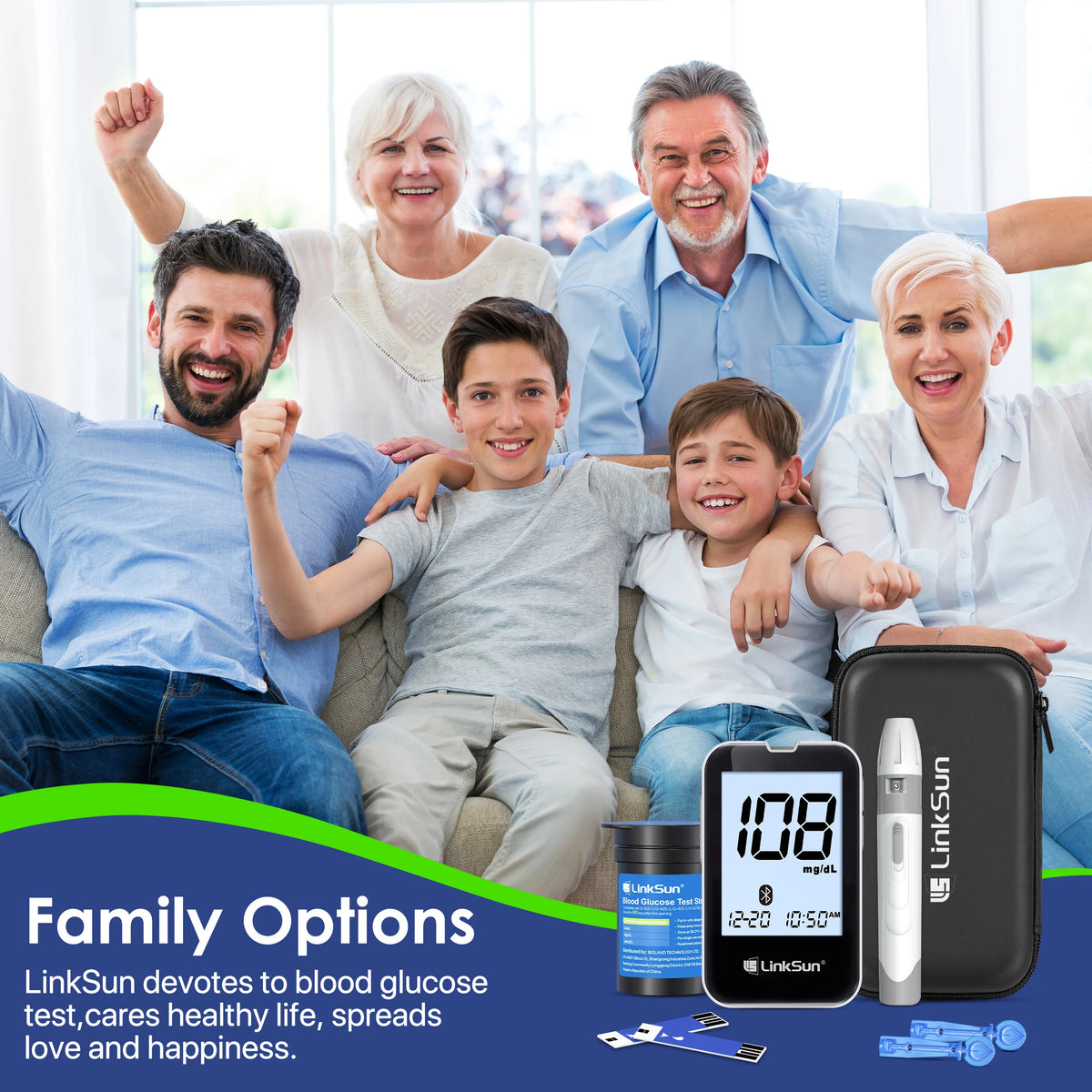 LinkSun G-427B Bluetooth Blood Glucose Meter Kit 50-100pcs Test Strip High Accuracy Large Display Diabetes Monitor Digital Meter