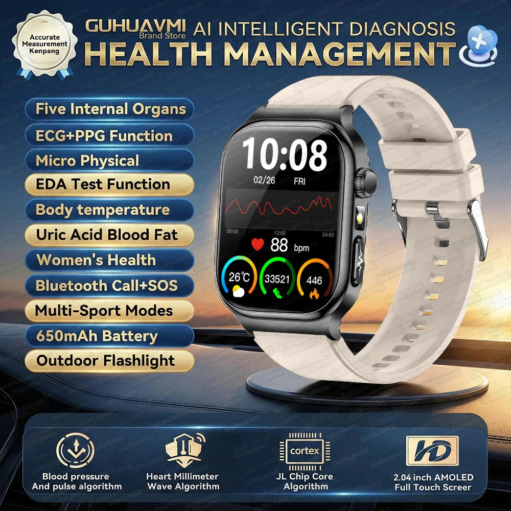 2026 New ECG Heart Health Analysis Smart Watch Accurate Uric Acid Blood Pressure Body Fat Five organ Fitness Health Smart Watch