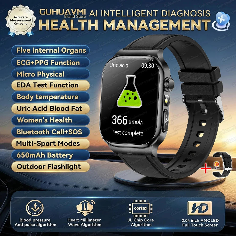 2026 New ECG Heart Health Analysis Smart Watch Accurate Uric Acid Blood Pressure Body Fat Five organ Fitness Health Smart Watch