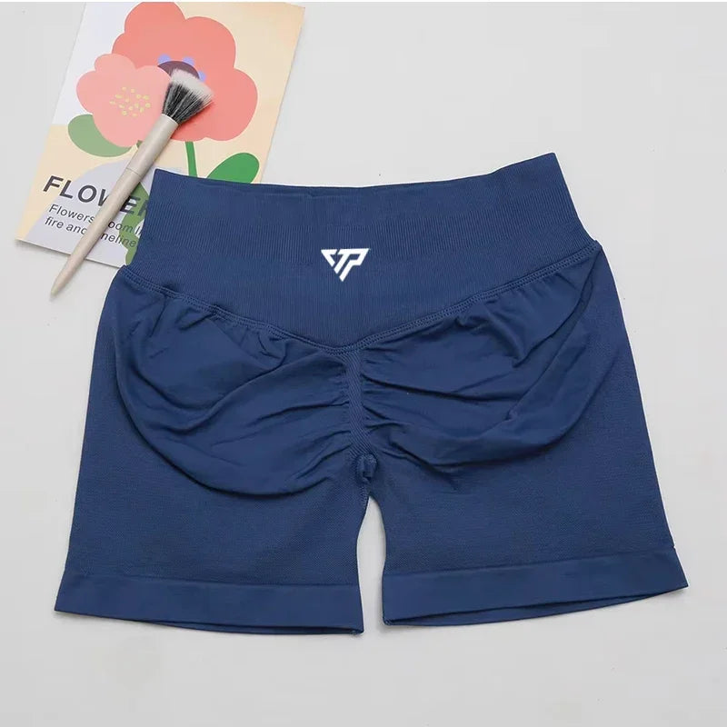 Women Seamless Yoga Shorts High Waist Scrunch Butt Lift Gym Fitness Sport Shorts Silicone Printed Recoil Workout Leggings