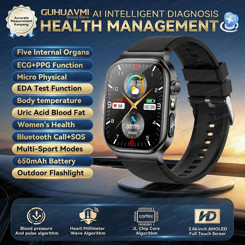 2026 New ECG Heart Health Analysis Smart Watch Accurate Uric Acid Blood Pressure Body Fat Five organ Fitness Health Smart Watch