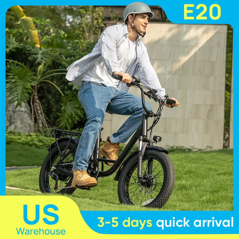 750W 20x3" Fat Tire Electric Bike 48V 13Ah Removable Battery 20MPH 7-Speed Gears Dual Disc Brakes Adult Moped for Off-Road City